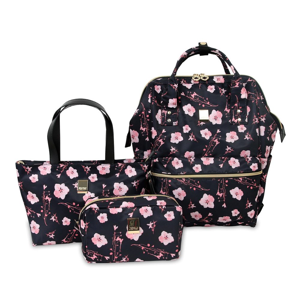 Posy 3-Piece Backpack with Tote and Pouch, Pink Bloom, 16"🦉